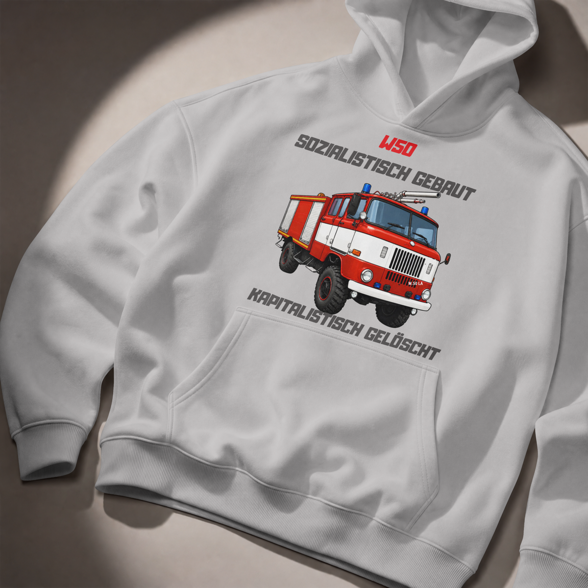 W50 Feuerwehr Hoodie mit Ostalgie-Spruch