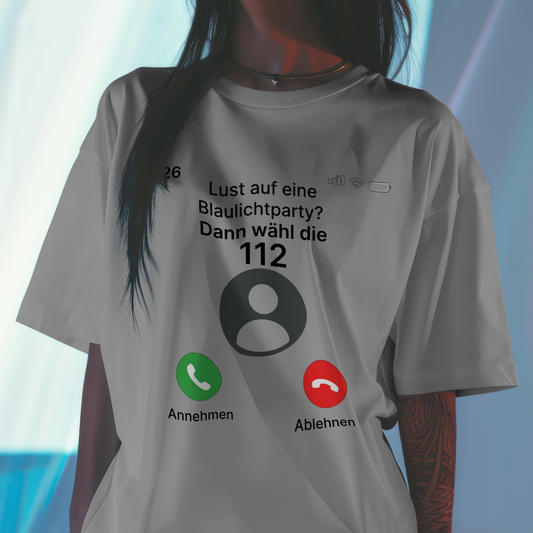 Blaulichtparty T-Shirt Unisex mit 112-Anruf-Motiv