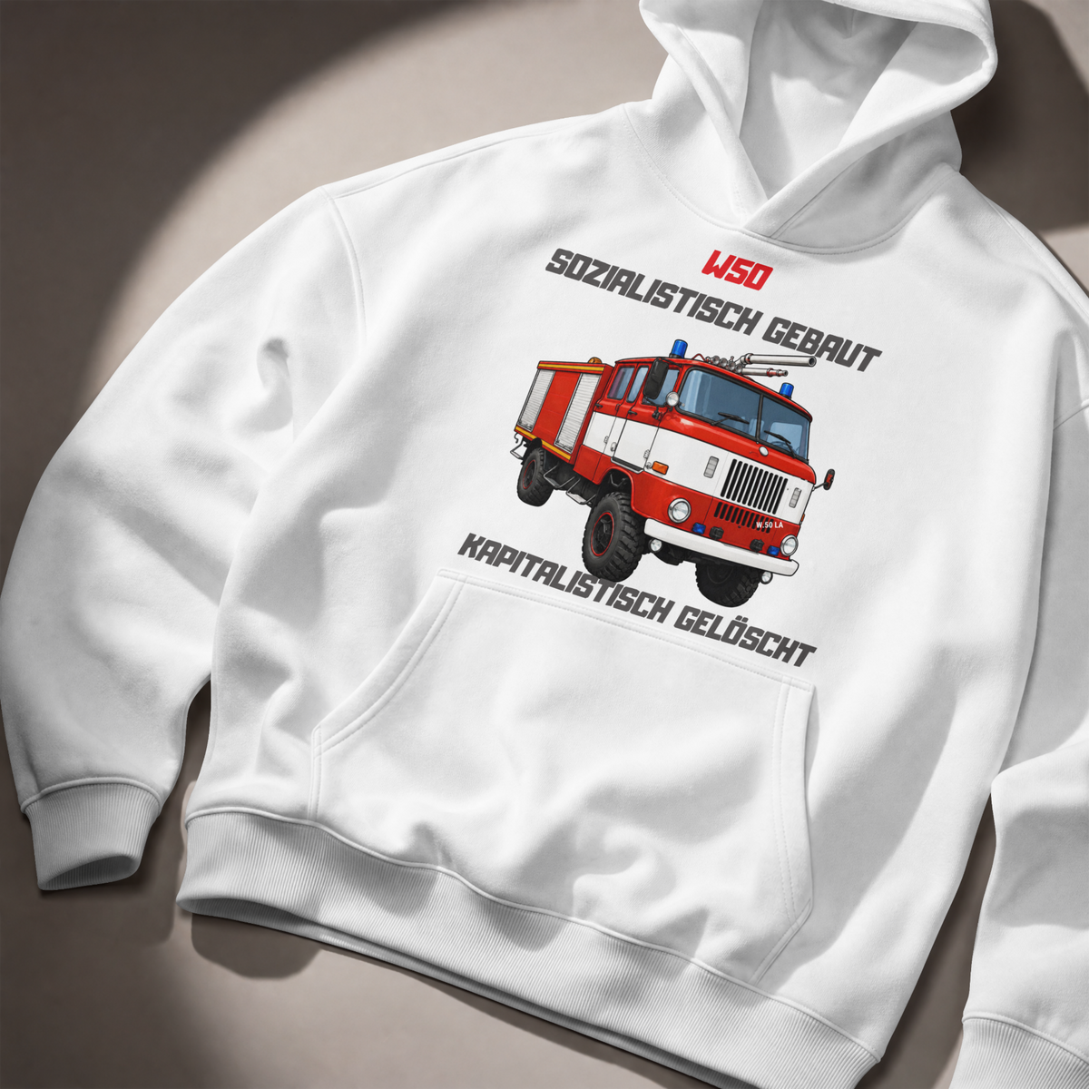 W50 Feuerwehr Hoodie mit Ostalgie-Spruch