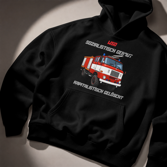 W50 Feuerwehr Hoodie mit Ostalgie-Spruch